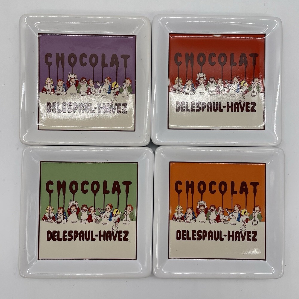Pottery Barn‎ CHOCOLAT Delespaul-Havez Art Square Coasters Nouveau 4 Cork Back